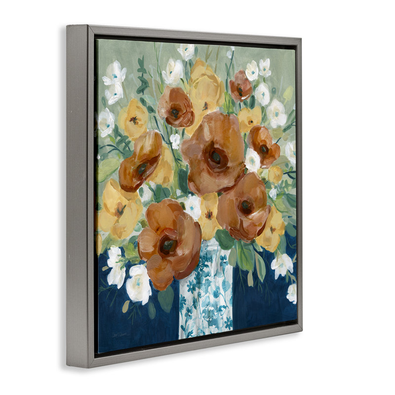 Cadre flottant «Bold Poppies Orange Flowers» par Carol Robinson, H 18 po x l 18 po, Cadre flottant gris lustré
