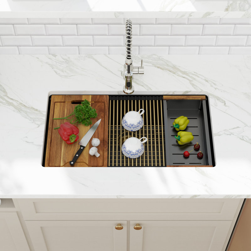Évier de cuisine encastré à quartz 33 po x l 19 po avec évier de cuisine noir mat avec accessoires , Noir mat
