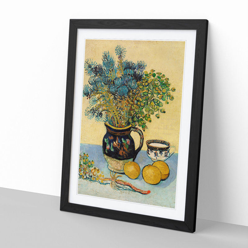 Flowers and Lemons by Vincent Van Gogh - Picture Frame Painting, 65cm H x 48cm W x 2cm D, Black Framed