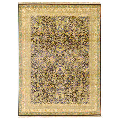 Hand Knotted Wool Oriental Area Rug in Black And Green