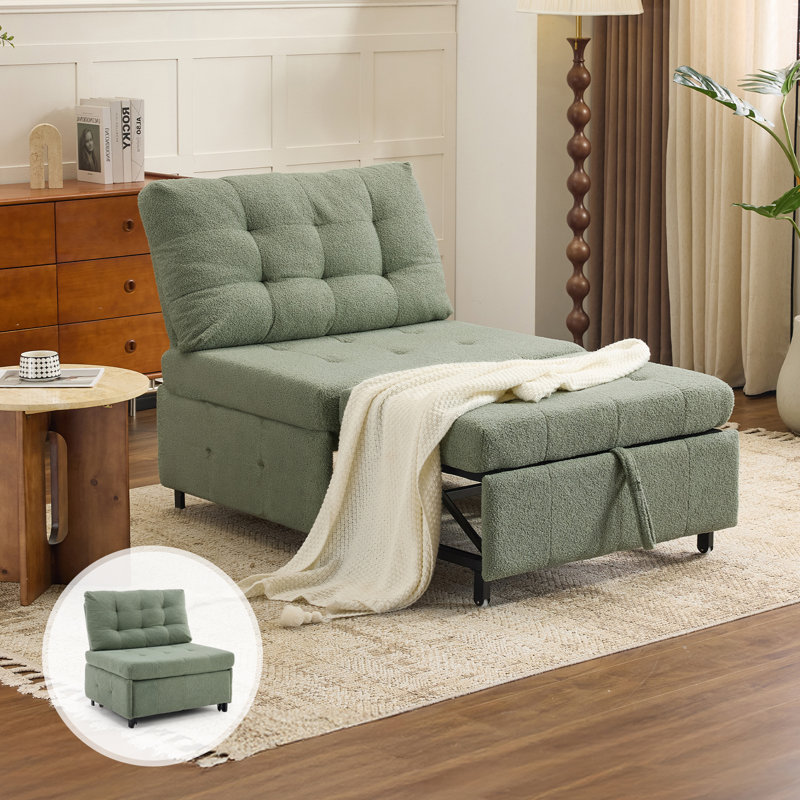 Teddy Fleece Armless Pull Out Sofa Sleeper Chair Pull Out Sofa Bed Space-Saving For Small Spaces, Green