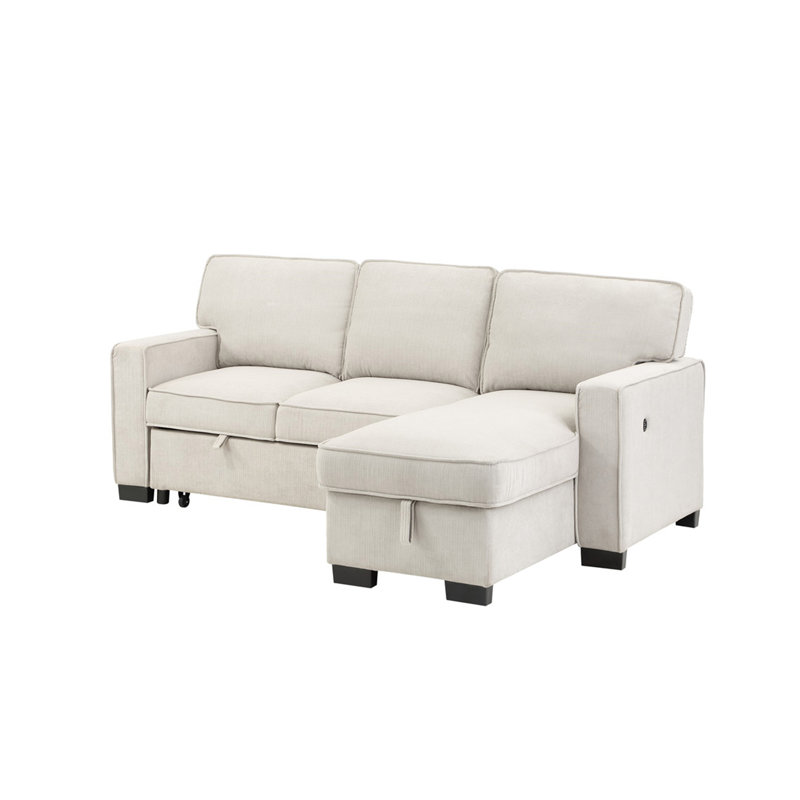 Estelle 86.5"  Fabric Reversible Sleeper Sectional With Storage Chaise Drop-Down Table 2 Cup Holders And 2USB Ports