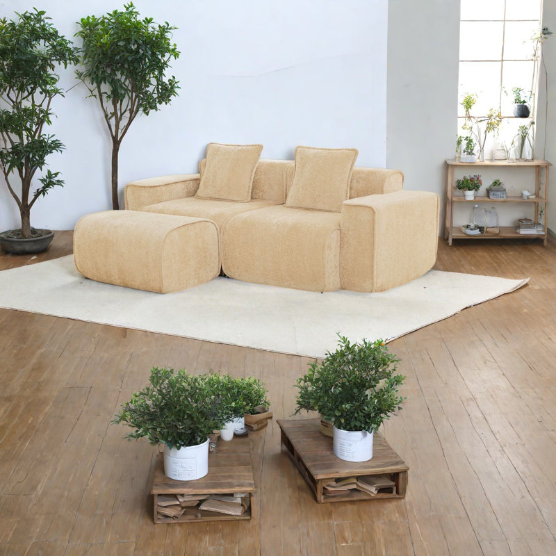 Canapés modulaires en velours de qualité supérieure avec repose-pieds mobile, conception en L moderne pour la maison