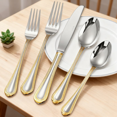 Pearl Edge Premium Stainless Steel Flatware Set - Durable 18/10, Elegant Bead Design, Dishwasher Safe