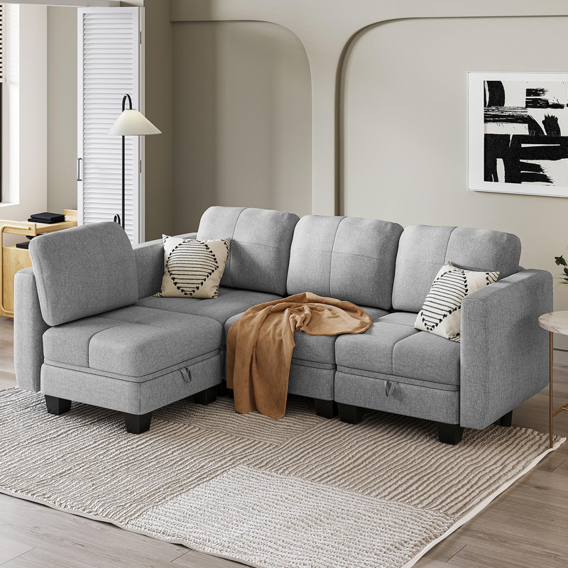 Fabric Corner Sectional, Light Grey, 4, 4