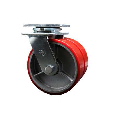 6 Inch Dual Red Poly on Cast Iron Wheels Swivel Caster with Roller Bearing SCC