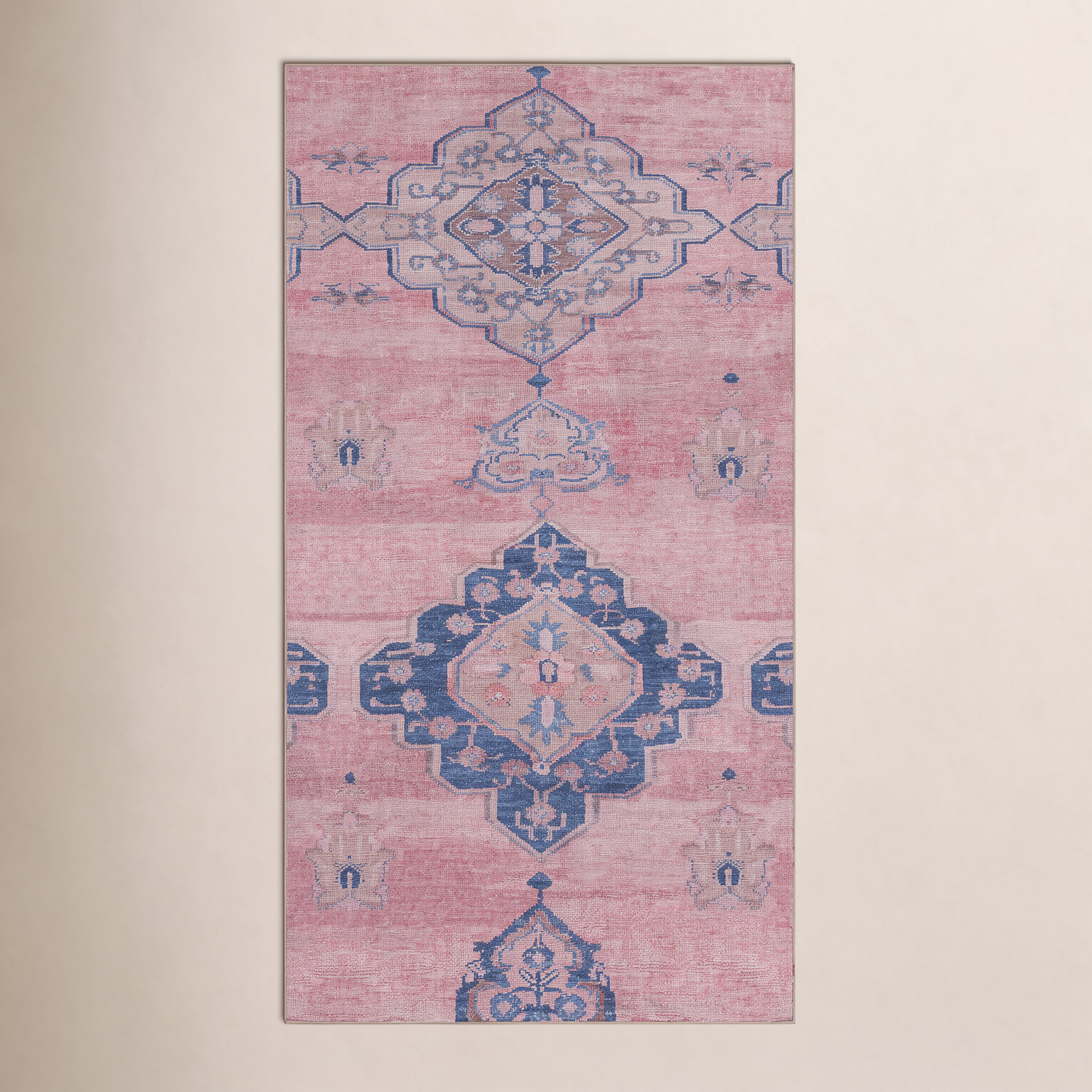Davin Pink Blue Washable Oriental Rug, Rectangle 4' x 6'