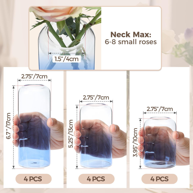 Ensemble de 12 petits vases à fleurs en verre, Bleu