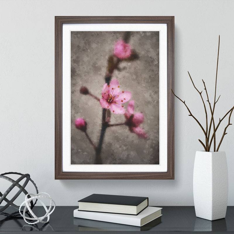 Pink Cherry Blossom Flowers Vol.1 - Picture Frame Graphic Art, 36cm H x 27cm W x 2cm D, Walnut Framed