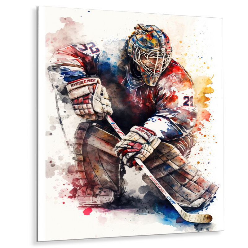 Gardien de but pendant le jeu II - Impression sur toile, Impression noire sur toile encadrée, H 20 po x l 12 po x P 1 po