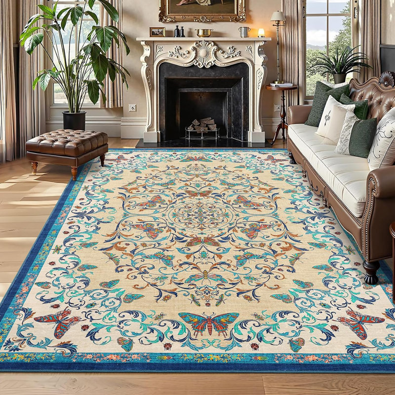 Tapis de ferme fleuri lavable 2,44 m x 3,05 m, antidérapant et doux pour les animaux domestiques