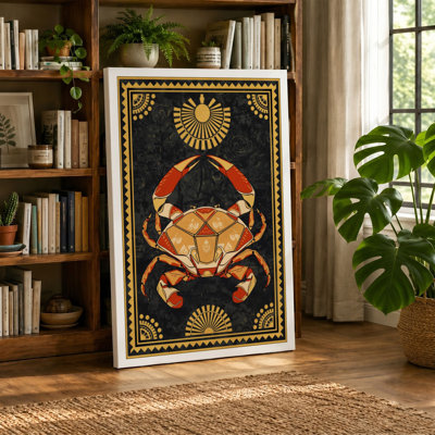 Geometric Crab Oracle Art Deco 1 Piece Wrapped Canvas Wall Art