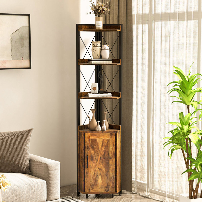 180cm H x 48cm W Metal Corner Bookcase, Brown