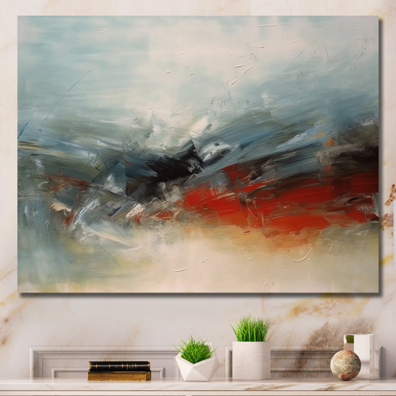 Une pensée de son abstrait en bleu et rouge - reproduction d'art abstrait, H 24 po x l 32 po x P 1 po, Toile tendue
