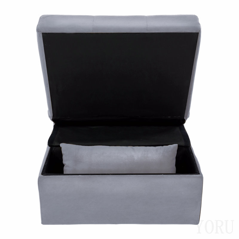 Banc de rangement moderne avec plateau relevable et lit gigogne, meuble en bois massif capitonné en velours marron (1 pièce).