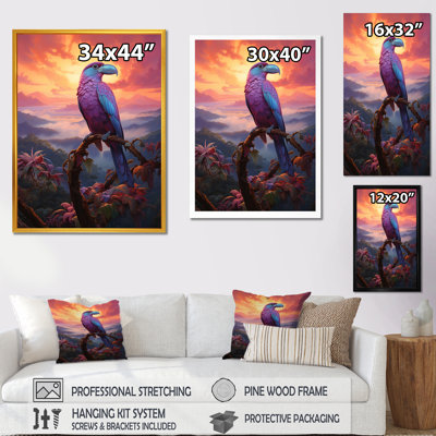 Pink And Yellow Tropical Toucan Jungle Sunset - Toucan Animal Wall Art