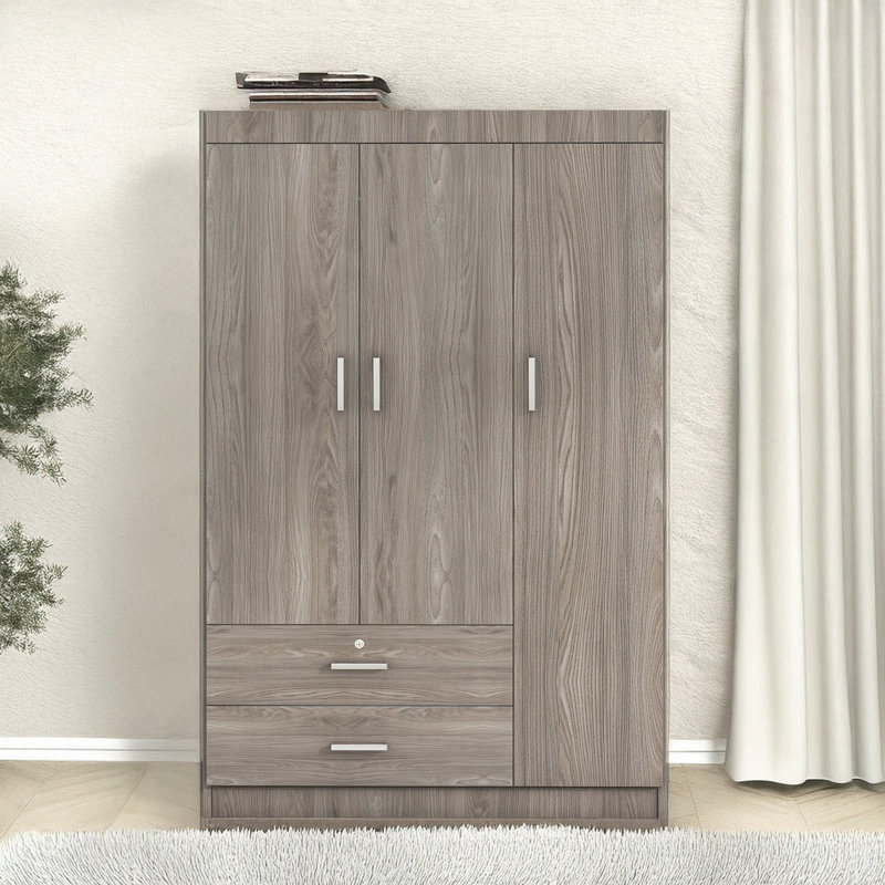Armoire 3 portes avec 2 tiroirs, Gris