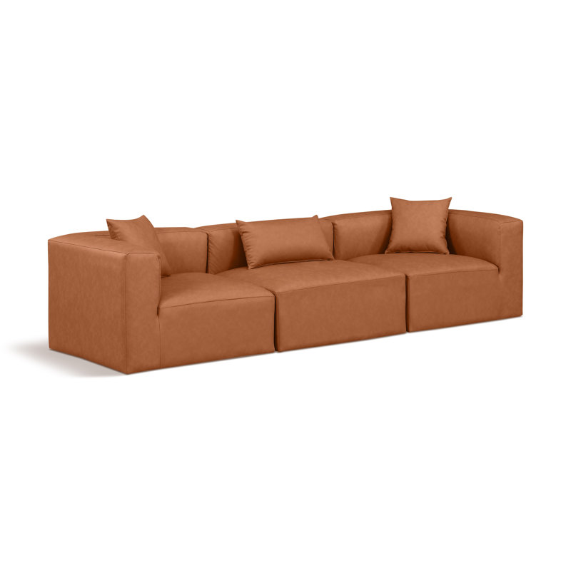 Houswerth Upholstered Sectional Reversible, Cognac Vegan Leather