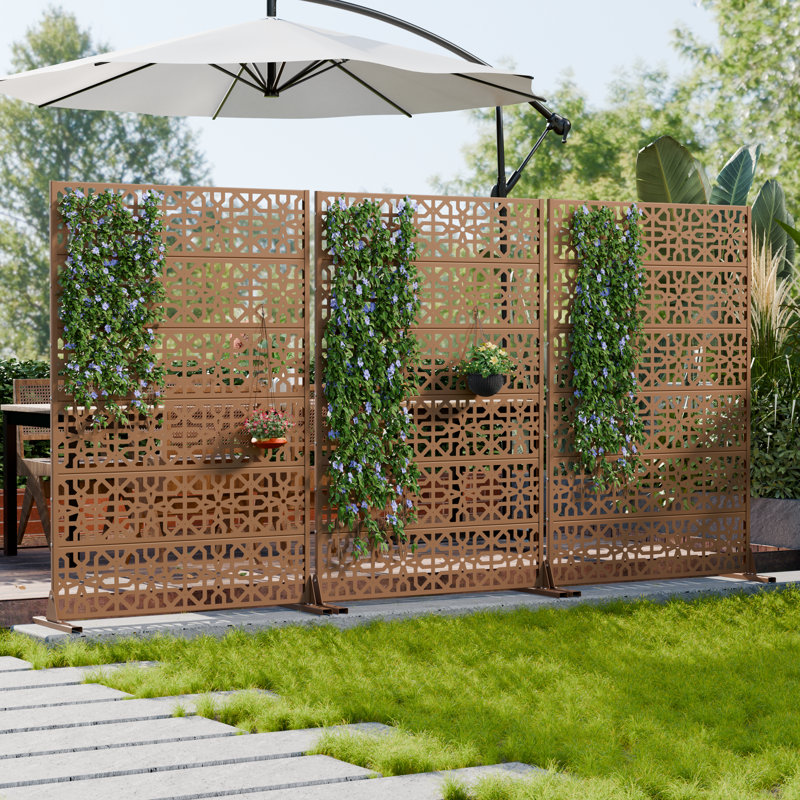 H 72 po x l 47 po x P 16 po avec écran d'intimité en métal et panneau de clôture en treillis pour terrasse, Brun