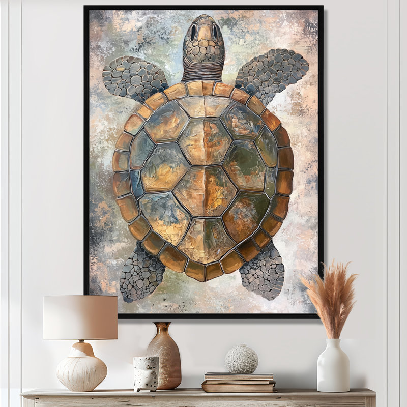 Vintage Turtle Shell - Turtle Wall Art Print, Floater Framed Print, 32" H x 24" W, Black