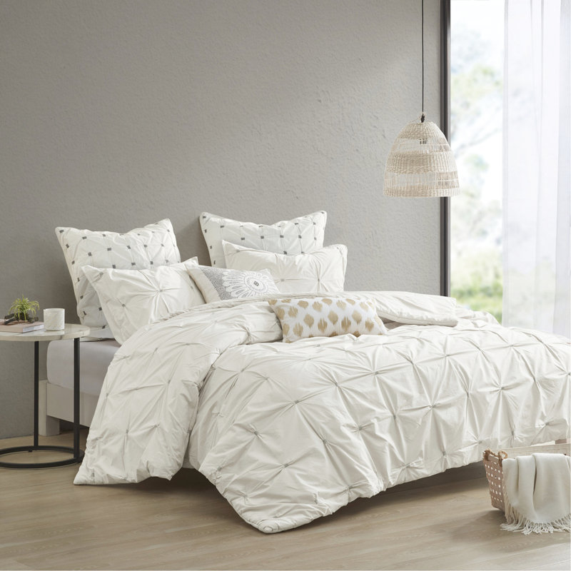 Housse de couette élastique en coton brodé pour très grand et très grand lit, look classique très grand / avec anneau à boutons brodés