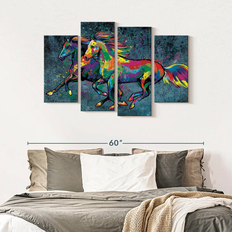 «Duo Horse Color Splash Paint», reproduction sur toile, H 32 po x l 52 po x P 1,25 po