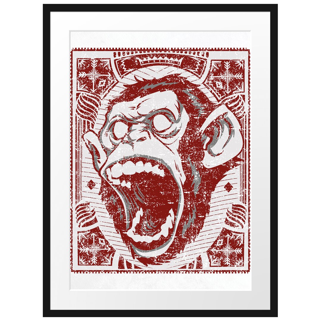 Gerahmtes Poster Screaming Monkey White Leinwand