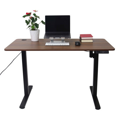 Hafiza Adjustable Height Solid Wood Solid Wood and Iron Standing Desk with Built-In Electrical Outlet