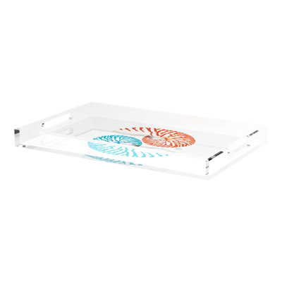 Nautilus Coral Turq Acrylic Rectangle Decorative Tray