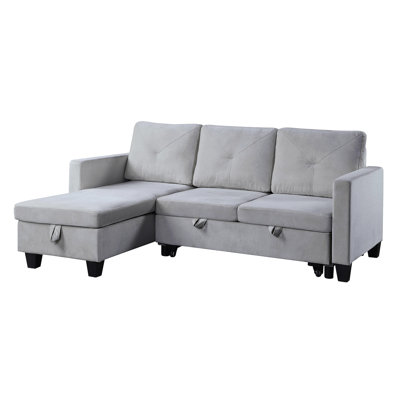 82.5" Velvet Reversible Sleeper Sectional Sofa With Storage Chaise