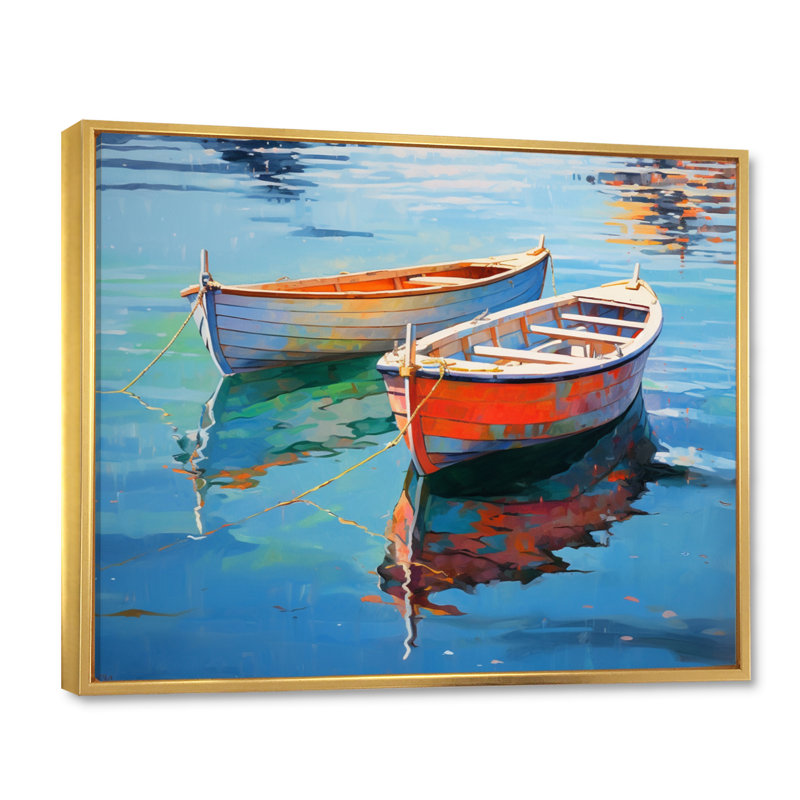 «Boat Harmonic Waters» - Art mural bateau, H 30 po x l 40 po x P 1,5 po, Cadre flottant doré