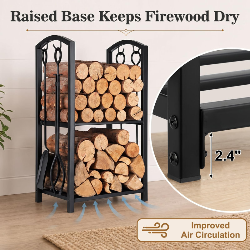 29" Firewood Rack with 4-Piece Fireplace Tools