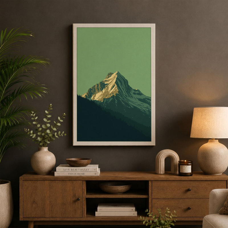 Mountain at Sunrise Minimalist - Wrapped Canvas, 24x16 - 61.0 x 40.6 cm, Terracotta Border