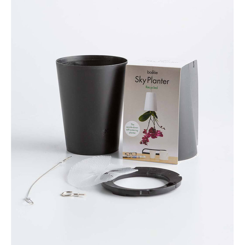 Grand pot à fleurs recyclé suspendu, Noir, H 6 po x l 4,75 po x P 4,75 po