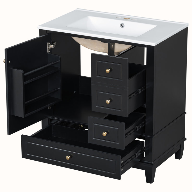 Meuble-lavabo avec lavabo et armoire avec tiroirs, Argent argent, Noir, noir, noir, noir