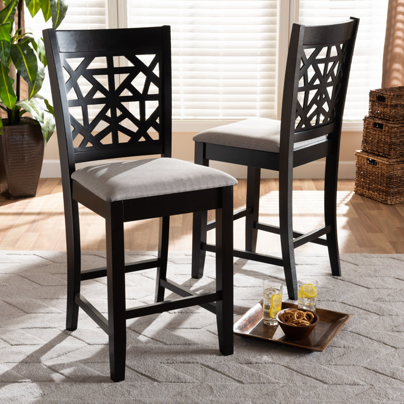 Upholstered Counter Stool with Solid Wood Frame, Grey