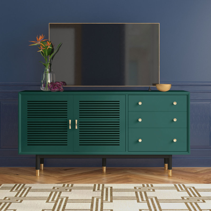 Meuble télé en bois massif pour téléviseur de 55 po ou moins Blaire, Vert