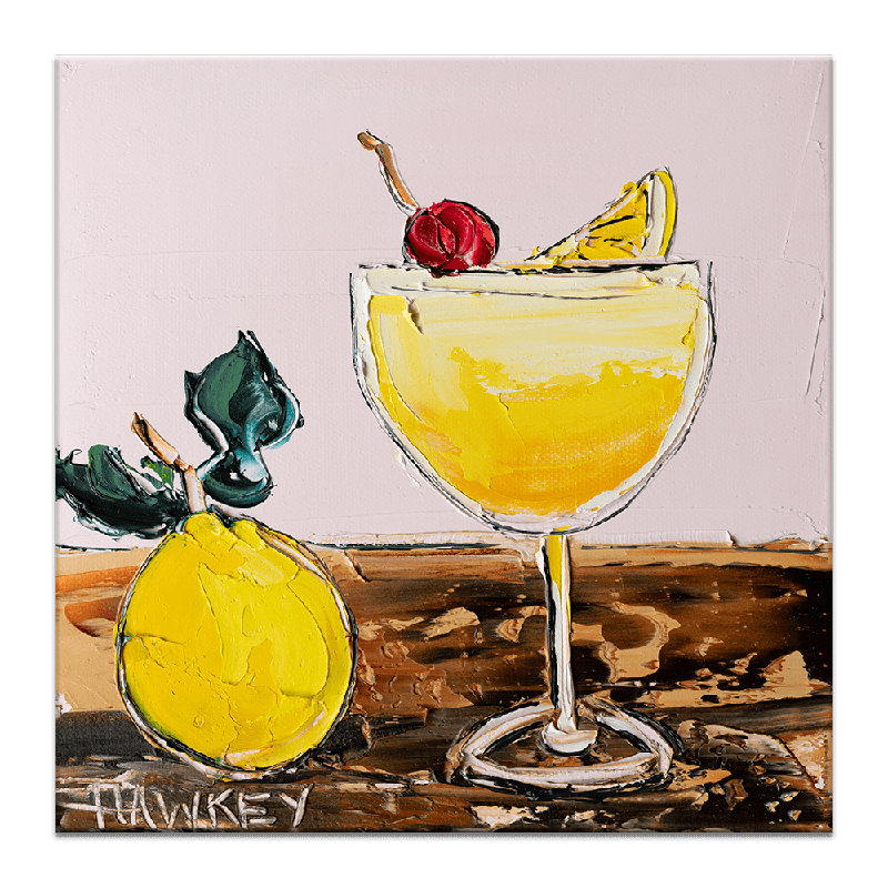 Amaretto Sour And A Lemon by Angela Hawkey - Painting, 41cm H x 41cm W x 3cm D, Wrapped Canvas