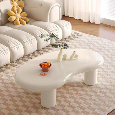 Jerimah End Table，"Contemporary Cream Accent Table - Organic Irregular Shape, Soft-Edged Sofa Table for Cozy Spaces, Neutral Tone Wabi-Sabi Home Decor"