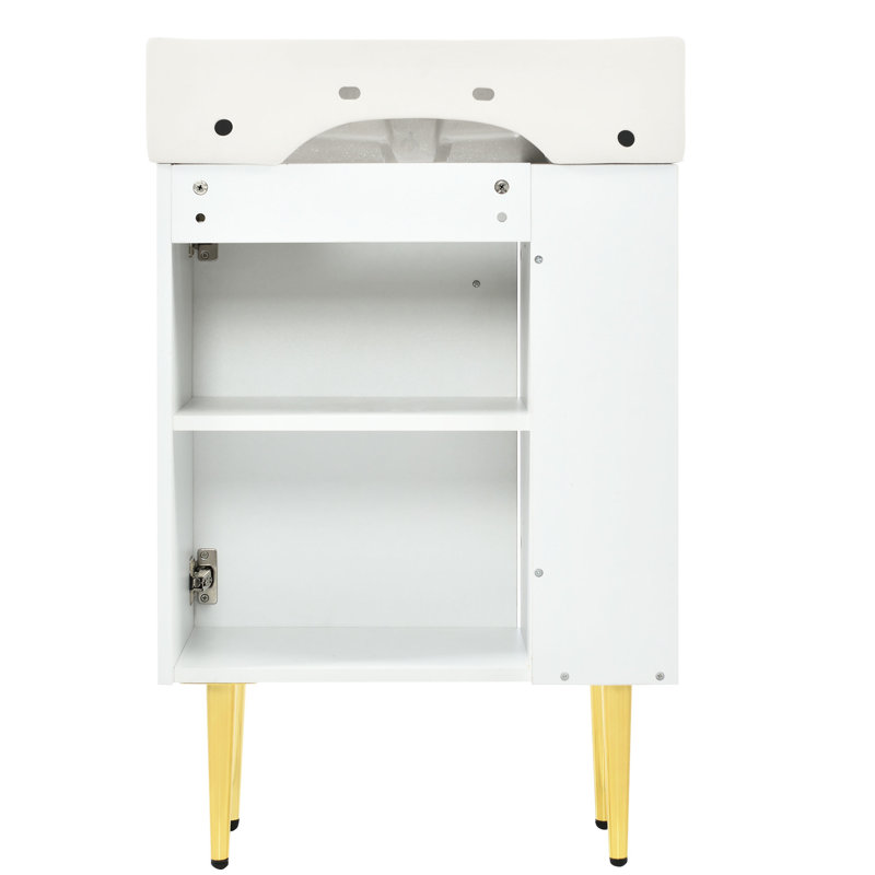 White Bathroom Vanity With 21.6" Cabinet, Displaying Ample Storage And Soft-Close Door, Simple Setup , White, Characterized By Installation