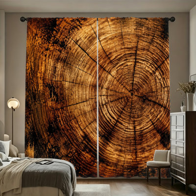 Rideaux filtrant la lumière avec passe-tringle 2PCS, drapeaux réalistes à imprimé de grain de bois rustique, décor d'ambiance chaleureuse naturelle, habillage de fenêtre toutes saisons pour salon, chambre, bureau, décoration de la maison