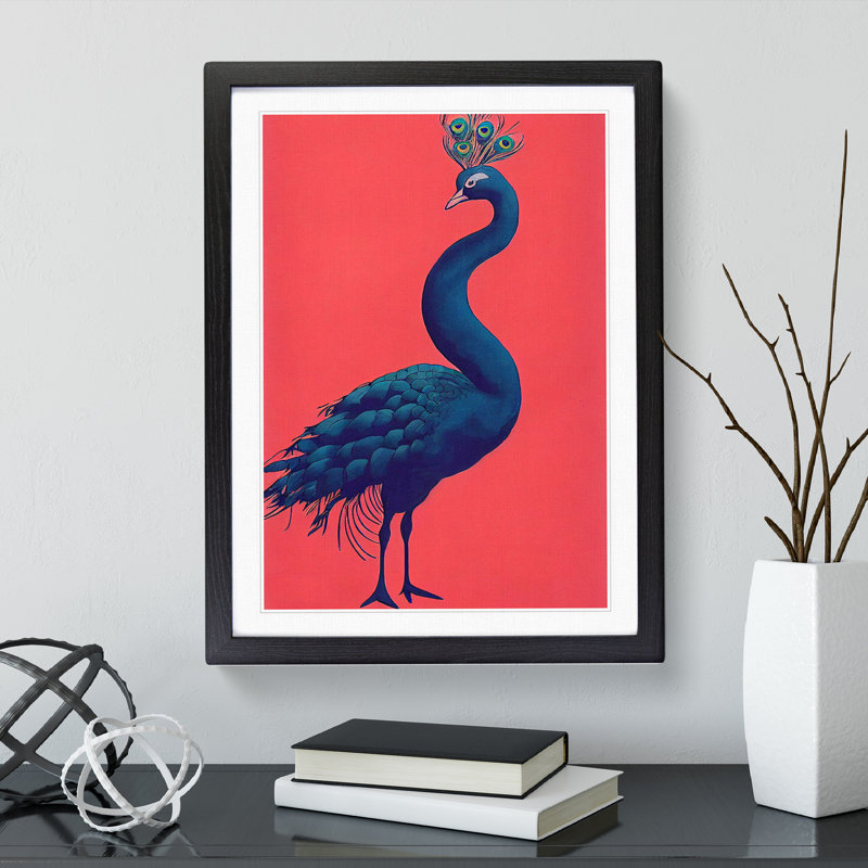 Modern Peacock - Single Picture Frame Print, Black, 64cm H x 46cm W x 2cm D