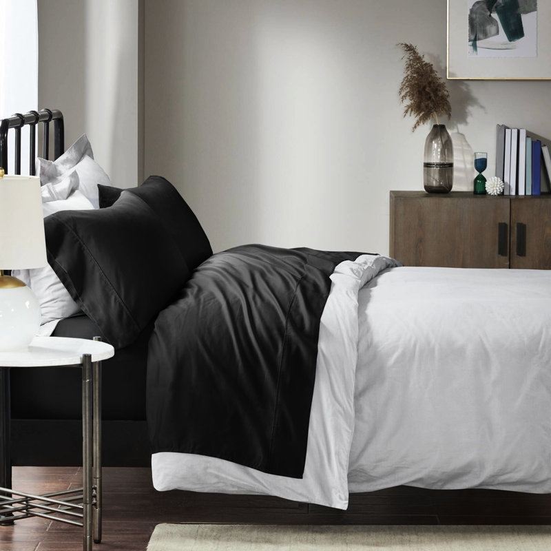 King 4 Pc Sheet - 1500 Thread Count Cotton Blend, Wrinkle , Deep Pocket Fitted Up To 18", Weave, , Machine Washable, , Black Wrinkle , For 18" Mattress, 2 Pillowcases, Sheets