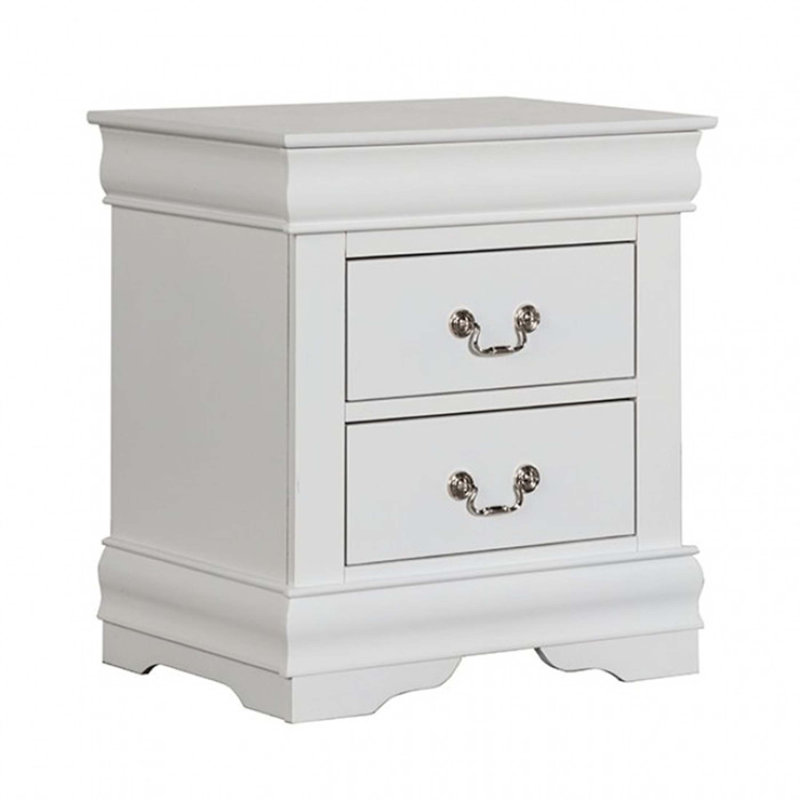 Table de chevet en bois massif avec fabrication en queue d'aronde anglaise et poignées en nickel, parfaite pour le rangement élégant de la chambre à coucher
