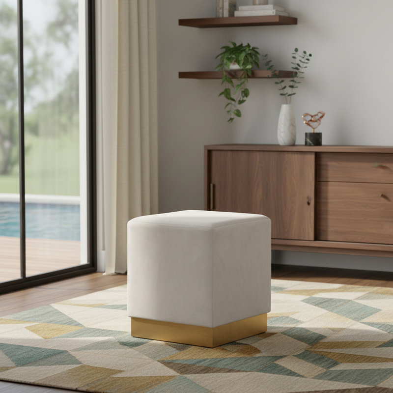 Annora Velvet Ottoman, Gold, Cream Velvet