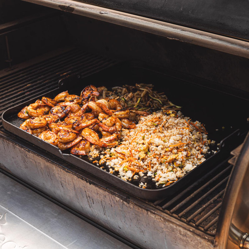 Large Brown Carbon Steel Flat Grill Topper with Stainless Steel Handles