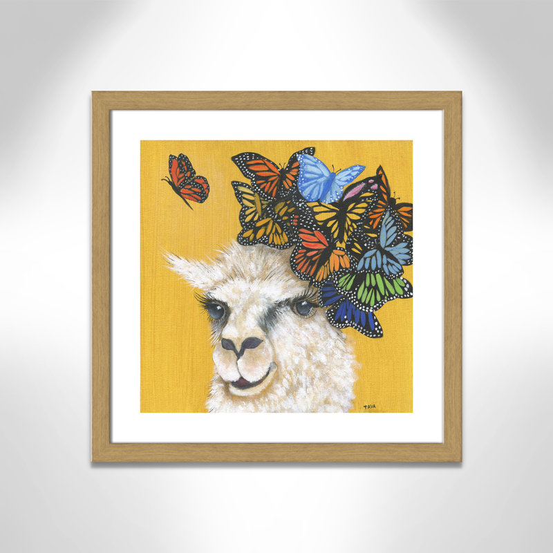 Art sur toile llama, H 24,5 po x l 24,5 po x P 0,625 po, Cadre en chêne