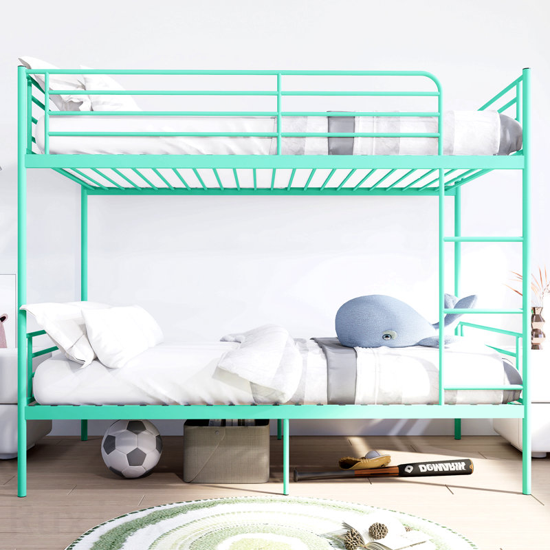 Lit superposé avec échelle et garde-corps haut, capable de se diviser, lit superposé en métal, espace de rangement, silencieux, lit simple au-dessus d'un lit simple, vert