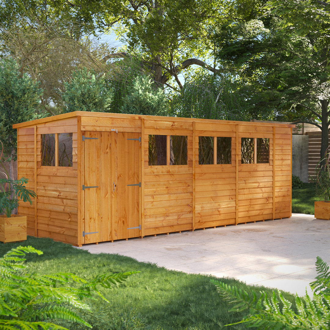 Powersheds 18 x 6ft Timber Overlap Pent Garden Shed, Double Doors