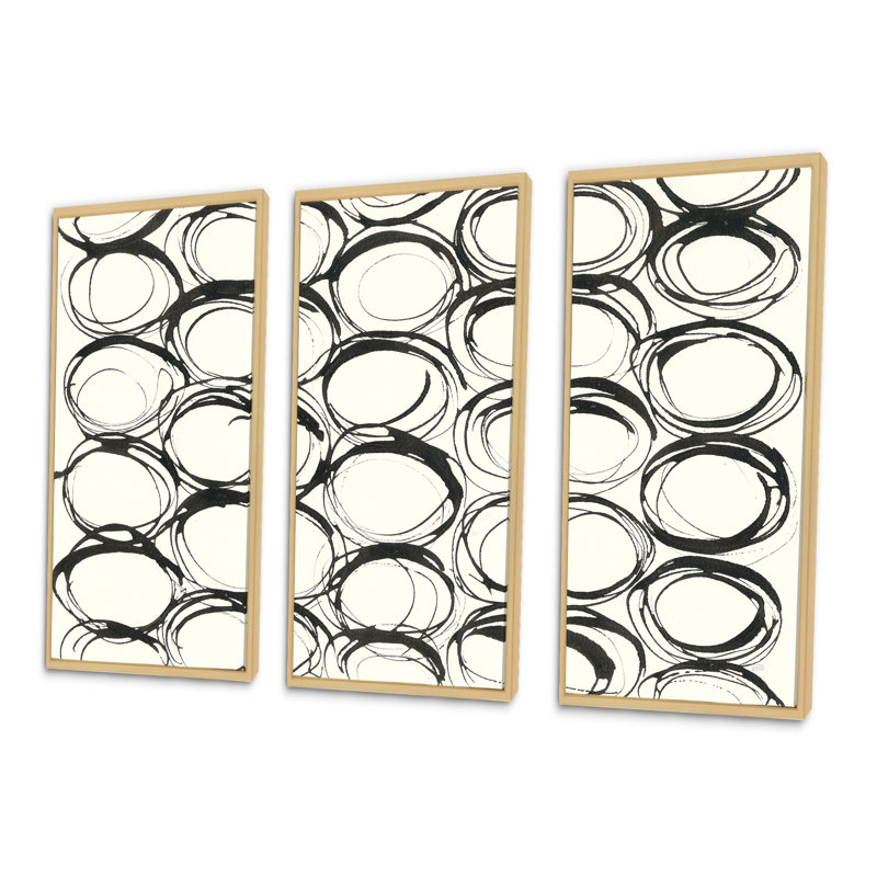 Minimaliste noir et blanc II - ensemble d'art moderne encadré sur toile Mid-Century, L 36 po x H 20 po, Encadrement brun